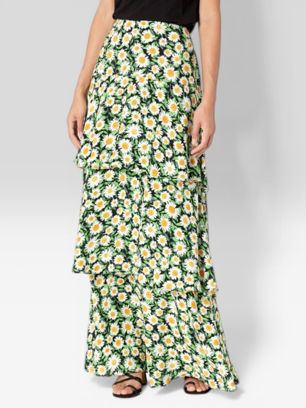 AFRM | NWT Sabine High Rise Tiered Ruffle Maxi Skirt in Spring Daisy, Size Small